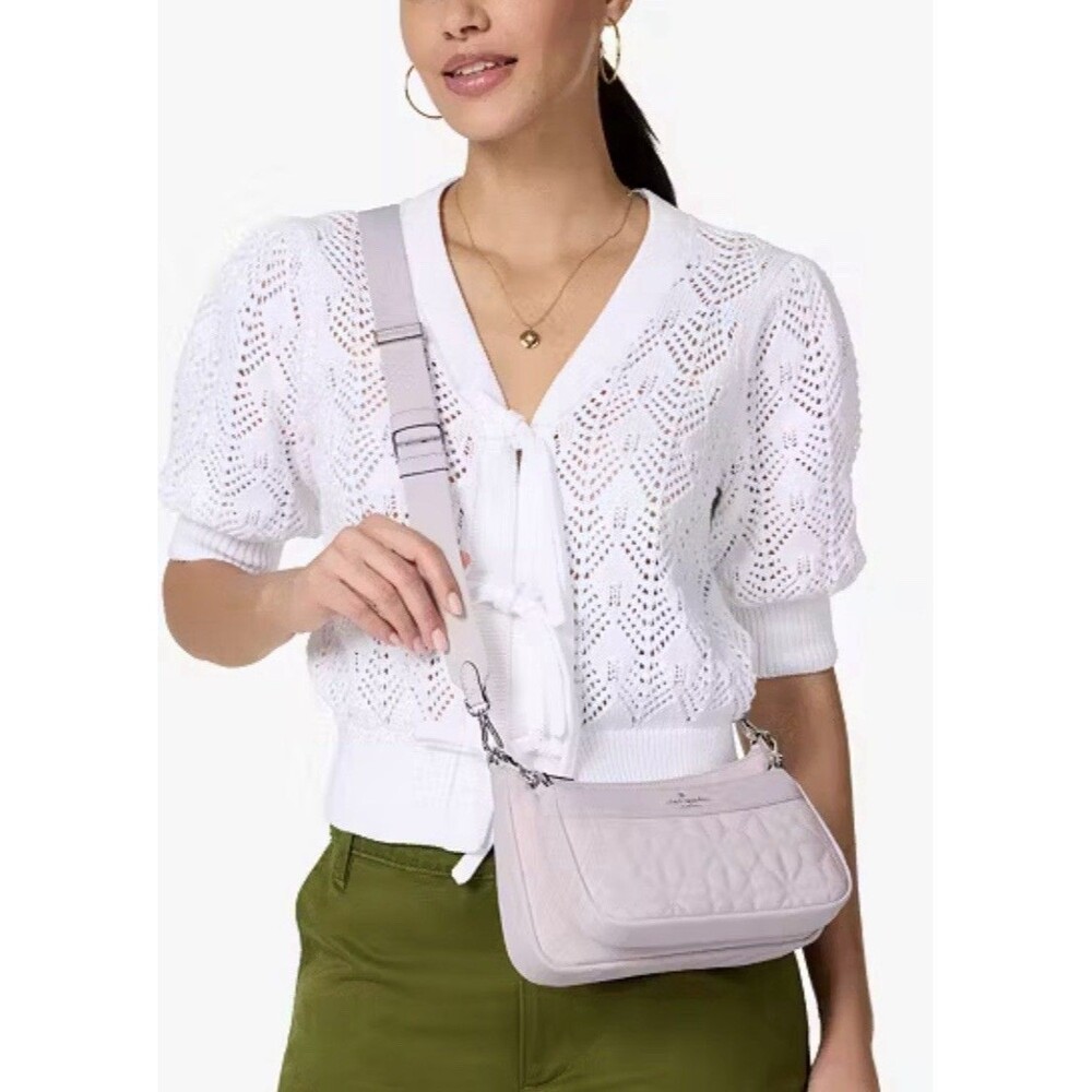 Kate Spade Duet Quilted Fabric Small Crossbody Light Pink NEW